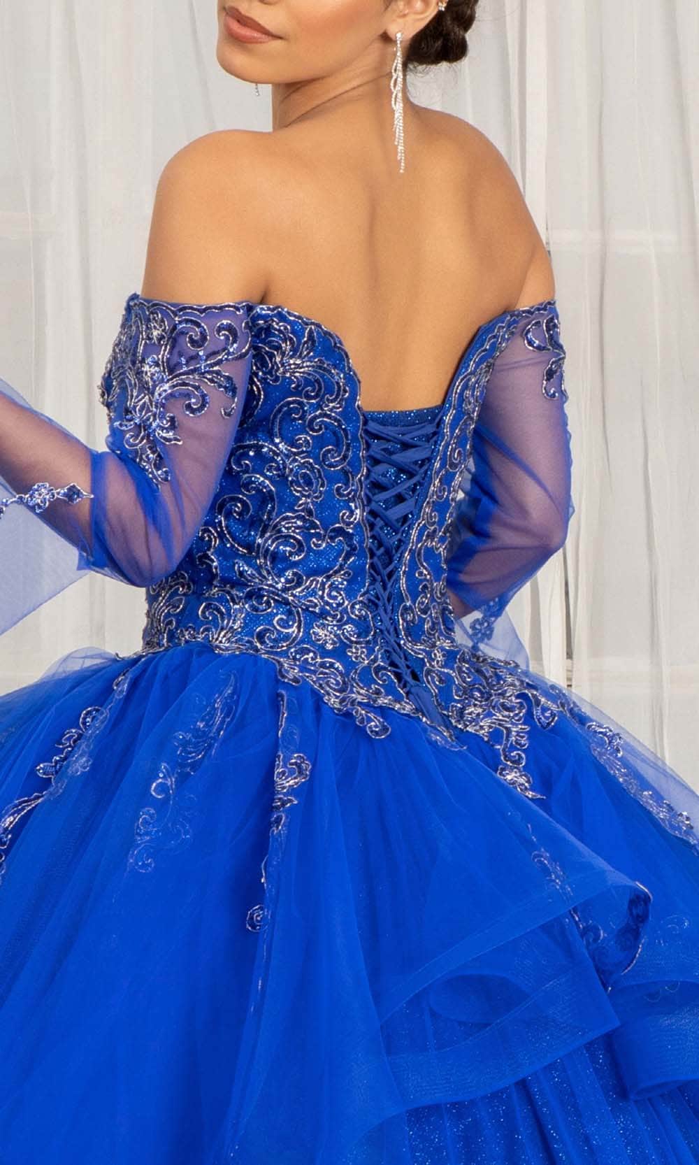 Scoop Neck Long Sleeve Ball Gowns Prom Dress Royal Blue Evening Gowns –  SELINADRESS
